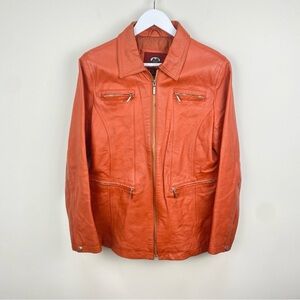 Marc Mattis Vintage Orange Leather Jacket Women's Size Medium Distressed
